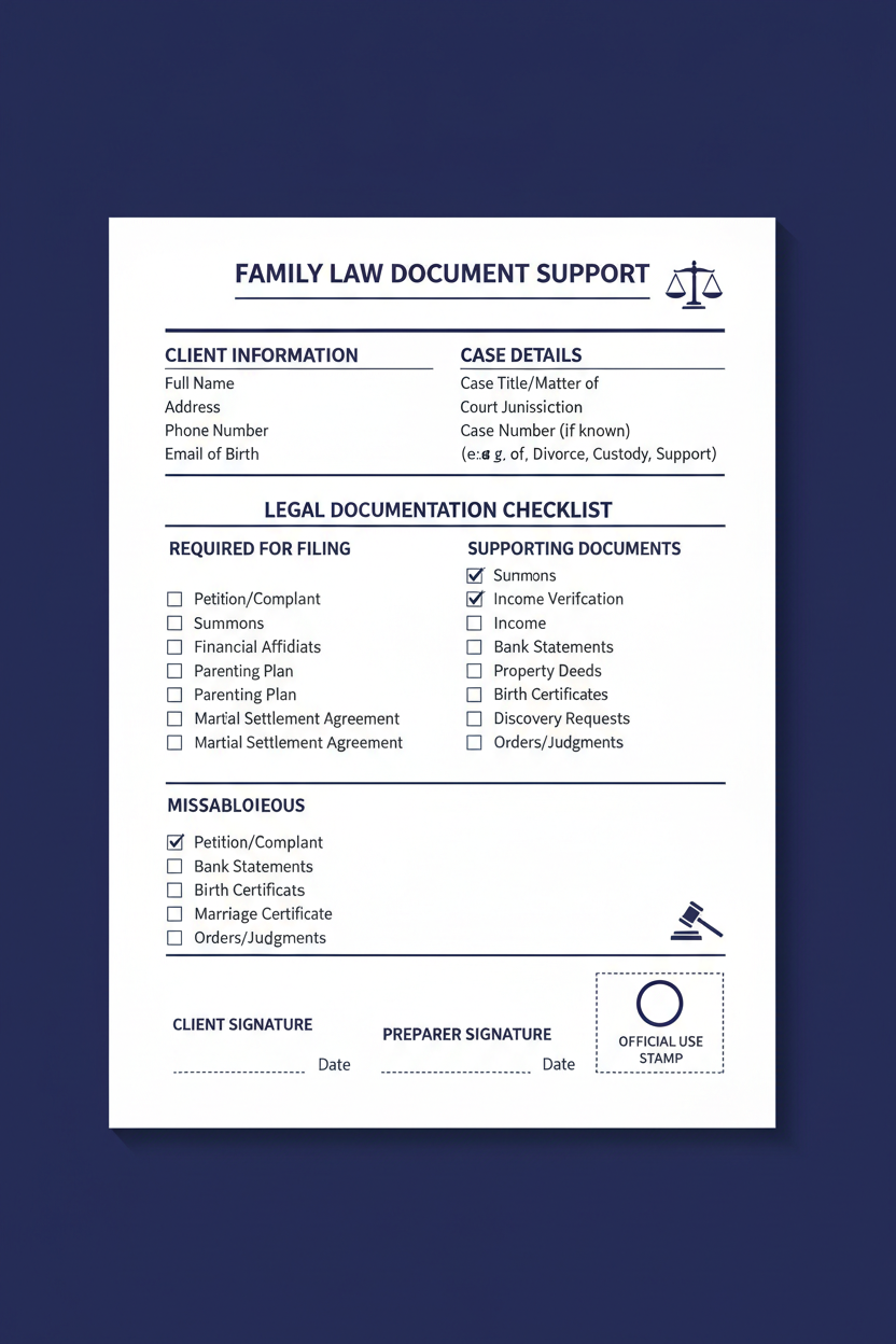 Single Form or Document Support for family law 