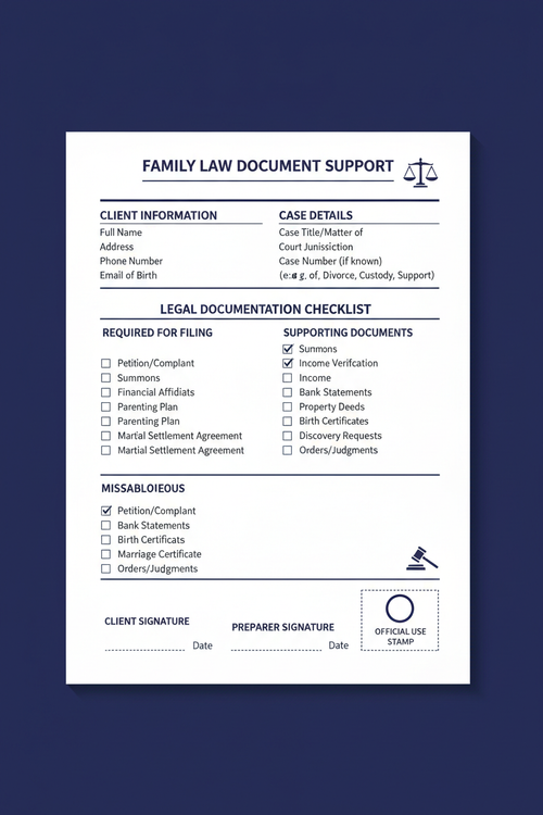 Single Form or Document Support for family law 